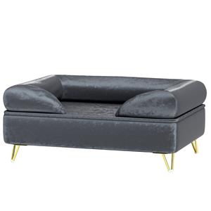 PawHut hondensofa, comfortabel hondenbed, wasbare hoes, stevig houten frame, voor kleine honden tot 10 kg, 76 x 53,5 x 34 cm, grijs | Aosom.nl