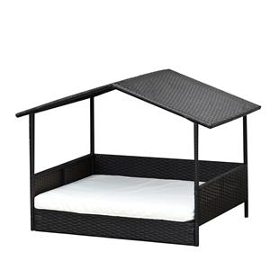 PawHut hondenbed, comfortabel rotan hondenhok met kussen, weerbestendig, stalen frame, geschikt voor buiten, 80 x 60 x 70 cm, naturel | Aosom.nl