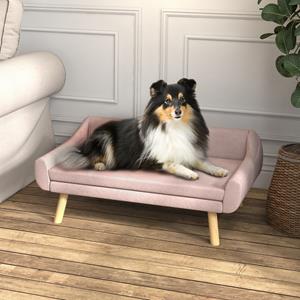 PawHut hondenbank, Scandinavisch design, afneembare bekleding, luxe fluweel, stevig en duurzaam, 102 x 58,5 x 42,5 cm, roze, natuurlijk | Aosom.nl