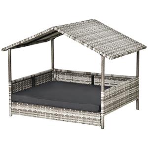 PawHut hondenbed voor buiten, hondenhok voor kleine en middelgrote honden, tot 50 kg, weerbestendig, afneembaar kussen, 69x98x70 cm, Grijs | Aosom.nl