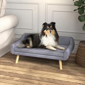 PawHut hondenbank, luxe Scandinavisch design, afneembare fluwelen bekleding, comfortabel, 102 x 58,5 x 42,5 cm, grijs, natuurlijk | Aosom.nl
