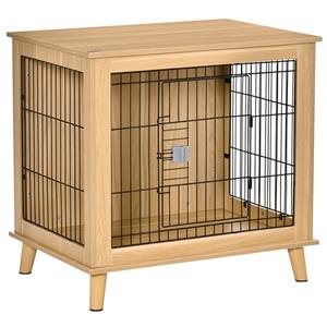 PawHut houten hondenkooi, verhoogd design, multifunctioneel met tafelblad, geschikt voor middelgrote en grote honden, natuurlijk hout | Aosom.nl