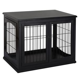 PawHut bench hond, Hondenkooi, hondenhuis 2 deuren, voor middelgrote tot kleine honden tot 30 kg, voor thuis binnen, 58.5x81x66cm, zwart | Aosom.nl