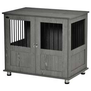 PawHut Hondenbench, huisdierbench, hondenkooi met slot, magnetische deur, hondenhuis met ramen, voor middelgrote honden, 85 x 55 x 75 cm, Grijs