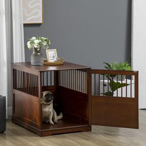PawHut hondenkooi, multifunctioneel met tafelblad, stevige hondenbench, eenvoudig te reinigen, 91 x 61 x 76 cm, bruin | Aosom.nl