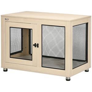 PawHut hondenbench, veilig en vergrendelbaar, modern ontwerp met 2 deuren, 94 x 60 x 71,5 cm, eenvoudig te reinigen, natuur + zwart | Aosom.nl