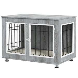 PawHut hondenkooi, stevige hondenbench met wasbaar kussen, 2 sloten voor extra veiligheid, 90 x 58 x 65 cm, comfortabel, grijs | Aosom.nl