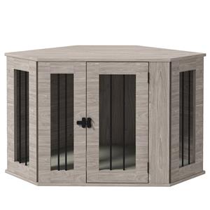 PawHut hondenbench, hoekdesign, veilige vergrendeling, inclusief ligkussen, stevig en duurzaam, 104 x 55 x 63 cm, bruin | Aosom.nl