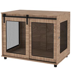 PawHut Hondenbox, Vervoersbox voor Honden, Terugtrekbox voor Huisdieren, Afsluitbare Deuren, 98 x 60 x 78 cm, Lichtbruin