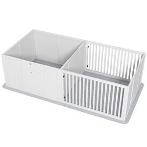 PawHut werpbox voor puppy's, veilig en stevig, eenvoudig te reinigen, met ondermat, 166 x 80 x 50 cm, wit | Aosom.nl