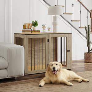 PawHut Hondenbox, Huisdierenbox voor grote honden, Hondenhok, Binnen, 106 x 60 x 76 cm, Eik