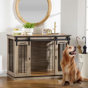 PawHut hondenkooi met 2 deuren, hondenbench, rustiek design voor twee kleine honden, vergrendelbaar, 113.4x51.6x78.9 cm, bruin | Aosom.nl
