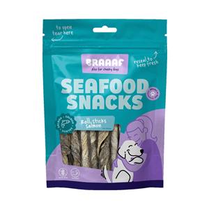 Braaaf 12x  Sticks Hondensnack Zalmhuid 12 cm 70 gr