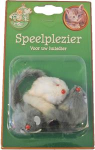 Gebr de boon Kattenspeelgoed blisterpak a 3 bontmuis grijs/wit 5 cm - 