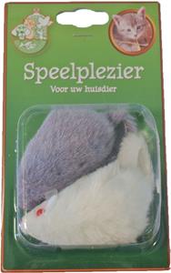 Gebr de boon Kattenspeelgoed blisterpak a 2 bontmuis grijs/wit 7.5 cm - 
