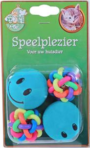 Gebr de boon Kattenspeelgoed blisterpak a 4 2x smiley met 2x knoopbal - 