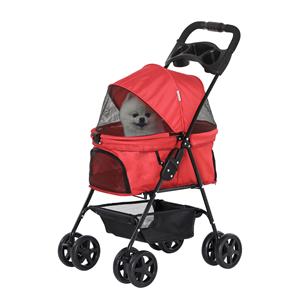 opvouwbare hondenbuggy, lichtgewicht en compact, eenvoudig te gebruiken, veilig en comfortabel, 67 x 45 x 96 cm, rood | Aosom.nl