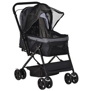 PawHut hondenbuggy, voor kleine honden en katten, lichtgewicht, opvouwbaar, met ruime opbergruimte, 76,5 x 52 x 95 cm, zwart | Aosom.nl