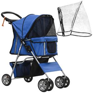 PawHut hondentrolley, opvouwbare hondenbuggy, met regenhoes, lichtgewicht, veilig en comfortabel, 85 x 40 x 100 cm, blauw | Aosom.nl