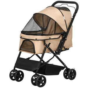 PawHut hondenbuggy, opvouwbaar, comfortabel met 1 mand, 2 remmen, inclusief veiligheidslijn, lichtgewicht, 80 x 45 x 100 cm, lichtbruin | Aosom.nl