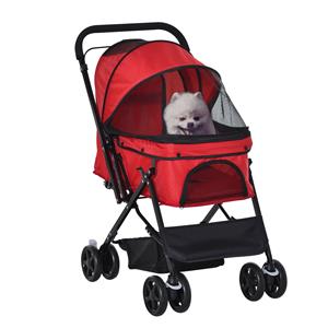 PawHut hondenbuggy, comfortabele huisdierwagen voor kleine honden en katten, lichtgewicht, opvouwbaar, 76,5 x 52 x 95 cm, rood | Aosom.nl