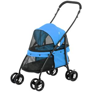 PawHut hondenbuggy, lichtgewicht, verstelbaar dak met netvensters, veilig en comfortabel, 82 x 47 x 97 cm, blauw/zwart | Aosom.nl