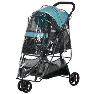PawHut hondenbuggy, opvouwbaar, met regenbescherming, 2 bekerhouders, lichtgewicht en comfortabel, 82 x 50 x 100 cm, blauw en zwart | Aosom.nl