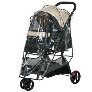 PawHut Opvouwbare Huisdierenbuggy met Regenhoes, 2 Drankhouders, Blauw + Khaki
