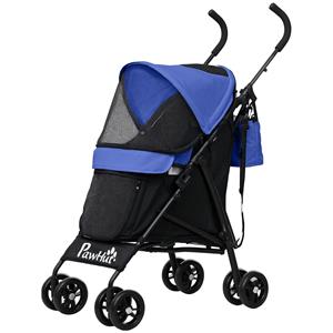 PawHut Huisdierwagen met Veiligheidsriemen en Netvensters, 76L x 44B x 103H cm - Donkerblauw