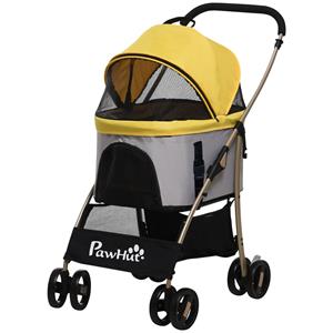 PawHut 2-in-1 hondenbuggy, opvouwbaar, multifunctioneel met mand en tas, geschikt voor kleine honden, 82 x 49,5 x 98 cm, geel | Aosom.nl