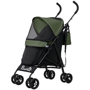 PawHut Huisdierenwagen met Veiligheidslijnen, Netramen, 76L x 44B x 103H cm, Donkergroen