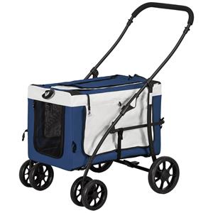 PawHut hondenbuggy, inklapbaar, lichtgewicht, afneembare mand, ideaal voor reizen, 81 x 58 x 97,5 cm, zwart, blauw, wit | Aosom.nl