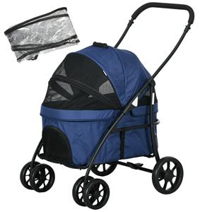 PawHut hondenbuggy, inklapbaar, met regenbescherming en 2 veiligheidslijnen, lichtgewicht en comfortabel, 81 x 68 x 98,5 cm, donkerblauw | Aosom.nl
