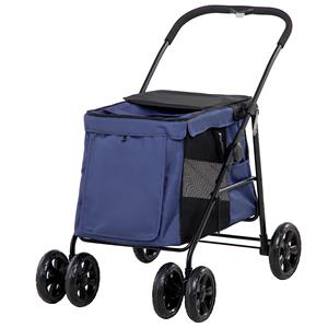 PawHut hondenbuggy, comfortabel met kussen, opvouwbaar, 3 zijvakken, ideaal voor lange wandelingen, 102 x 62 x 105 cm, blauw | Aosom.nl