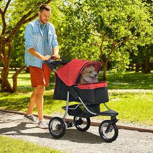 PawHut hondenbuggy met 3 wielen opvouwbaar, geschikt voor kleine honden, Oxford, rood + zwart, 109,5 x 54,5 x 106,5 cm | Aosom.nl