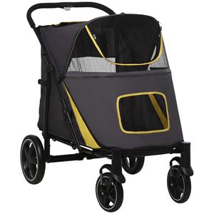 PawHut hondenbuggy, opvouwbare hondenwagen, comfortabel met kussen, ideaal voor katten, lichtgewicht en gemakkelijk te dragen, zwart | Aosom.nl
