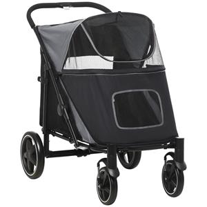 PawHut hondenbuggy, opvouwbaar en lichtgewicht, ideaal voor reizen, met opbergmand, 112 x 65 x 100 cm, grijs | Aosom.nl