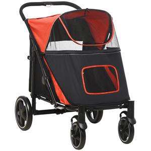 PawHut hondenkar, inklapbaar met One-Klick-systeem, 2 veiligheidslijnen, ideaal voor reizen, 80 x 60 x 100 cm, rood, zwart | Aosom.nl