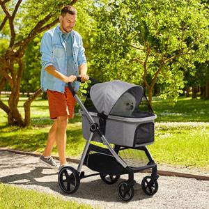PawHut hondenkar 2-in-1, hondenwagen, draagtas, opvouwbare hondenbuggy, grijs | Aosom.nl