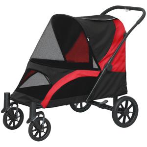 PawHut Hondenbuggy, Opvouwbare Hondenwagen voor Grote Honden, Huisdierwagen met 4 Wielen, Veiligheidsriemen, Remmen, Zwart