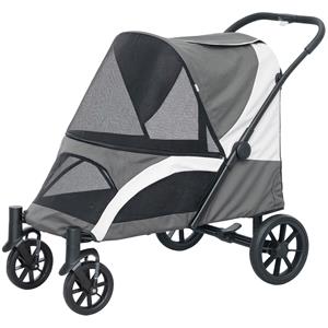 PawHut Hondenwagen, Opvouwbare Hondenbuggy voor Grote Honden, Huisdierkar met 4 Wielen, Veiligheidslijnen, Remmen, Donkergrijs
