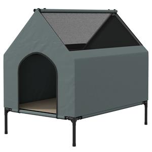 PawHut hondenbed, comfortabel met afneembare kap, duurzaam ligkussen, 81 x 54 x 78 cm, eenvoudig te reinigen, grijs/zwart | Aosom.nl