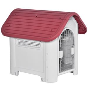 PawHut Hondenhok buiten, weerbestendig met dakraam, voor kleine honden, optimale luchtcirculatie, 59 x 75 x 66 cm, Rood, Lichtgrijs | Aosom.nl