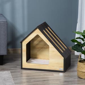 PawHut hondenkennel, luxe houten hut met kussen, perfect voor comfort en stijl, 60 x 40 x 59,2 cm, ideaal voor kleine honden, bruin | Aosom.nl