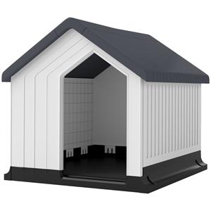 PawHut hondenhok, weerbestendig, met venster en deur, voor kleine honden tot 10 kg, eenvoudig te reinigen, 62 x 61 x 60 cm, grijs/wit | Aosom.nl