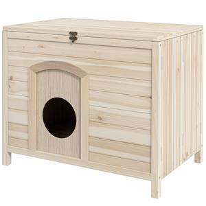 PawHut huisdierenhuis, opvouwbaar, voor katten en dwergkonijnen, massief hout, stevig en duurzaam, 78 x 51 x 62 cm, natuurlijk | Aosom.nl