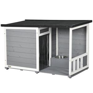 PawHut hondenhok, duurzaam dennenhout, ideaal voor kleine dieren, met 2 voerbakken, weerbestendig, 90 x 60 x 70 cm, buiten | Aosom.nl