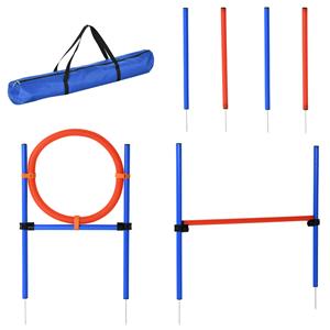 PawHut behendigheidsoefenset, 3-in-1 slalom, horden, springring, ideaal voor hondensport, duurzaam PE, blauw + rood | Aosom.nl