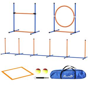 PawHut honden-agility-set, compleet hondenparcours met ring, horden en slalom, verbeterde training, 352 x 66 x 69 cm, blauw, rood | Aosom.nl