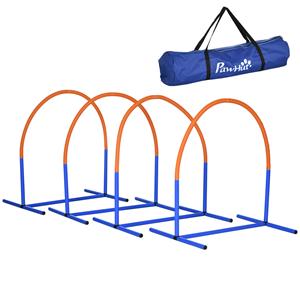 PawHut Agility-Set voor Honden, e hondentraining, 4 bogen met draagtas, eenvoudig op te zetten, duurzaam materiaal, 88 x 64 x 95 cm, Blauw | Aosom.nl